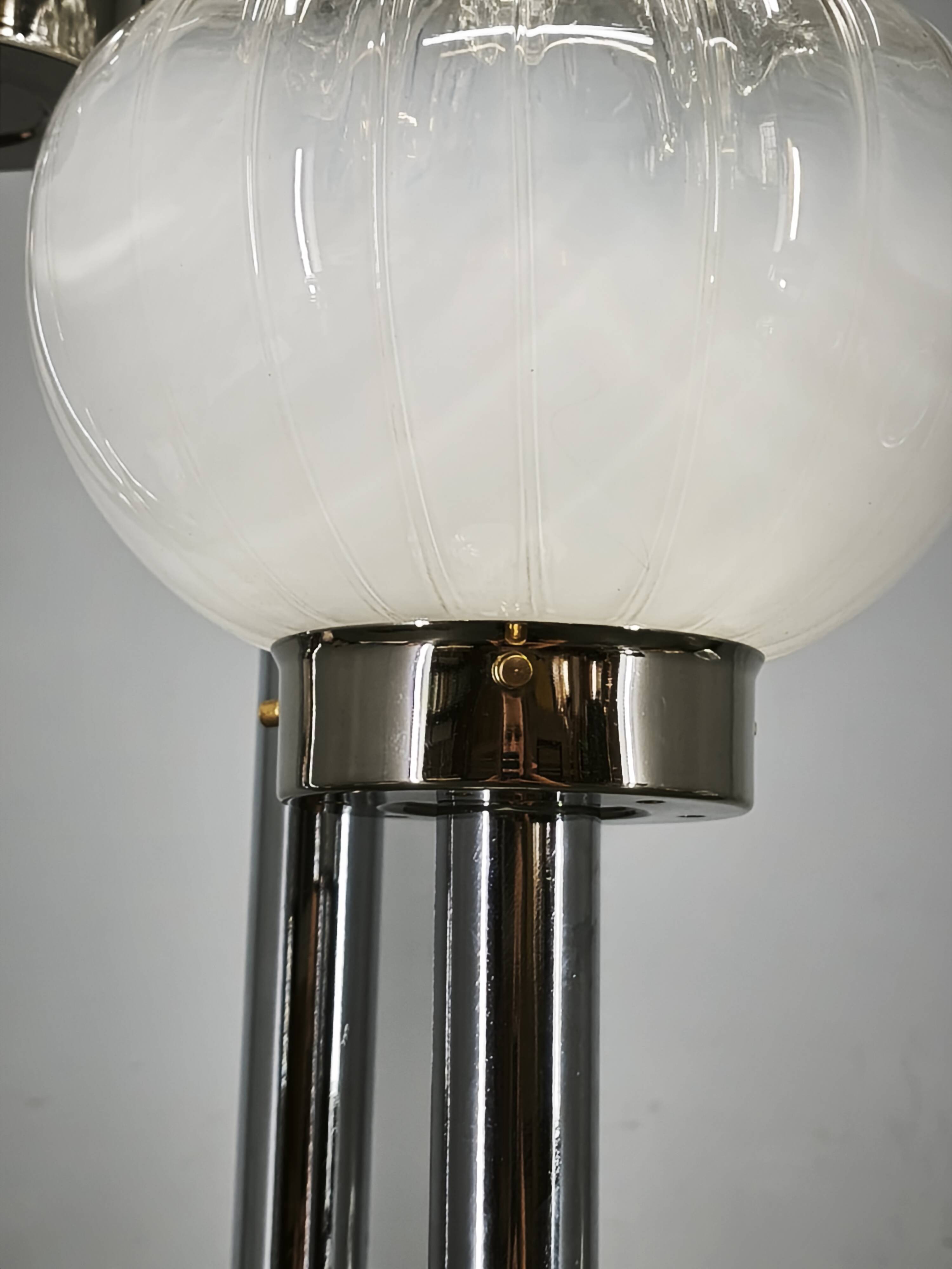 1970s Italian Murano Glass, Chrome and Marble Three-Light Floor Lamp
