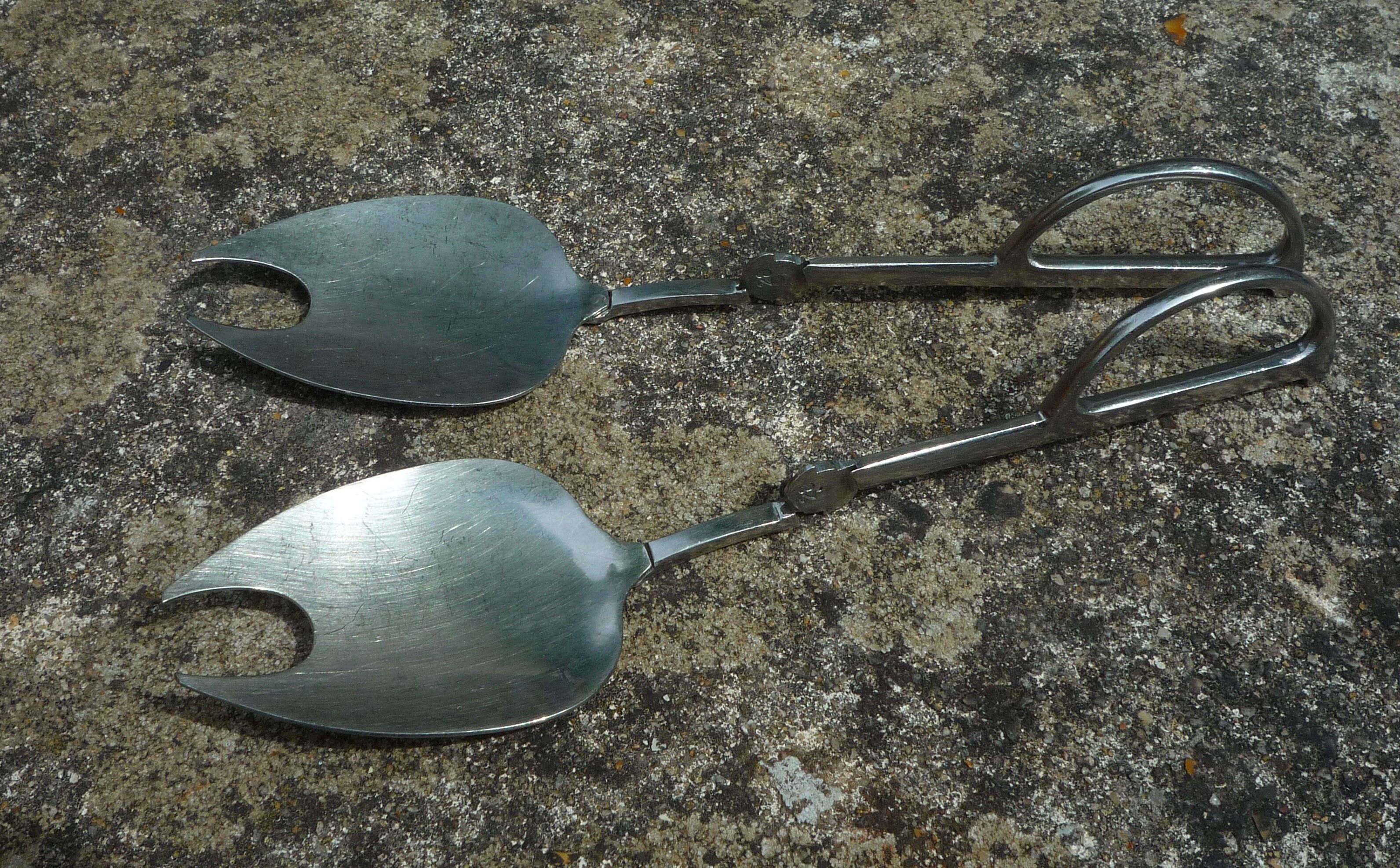 Stainless steel cutlery/salad clips, vintage 70s