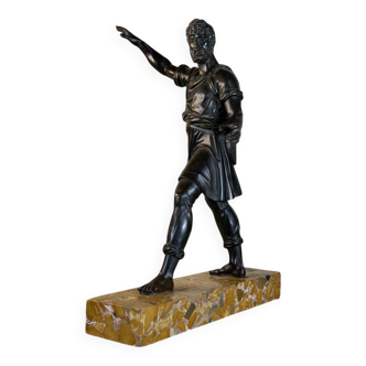 Bronze black patina, bearded man standing, in the spirit of the antique, 19th century.