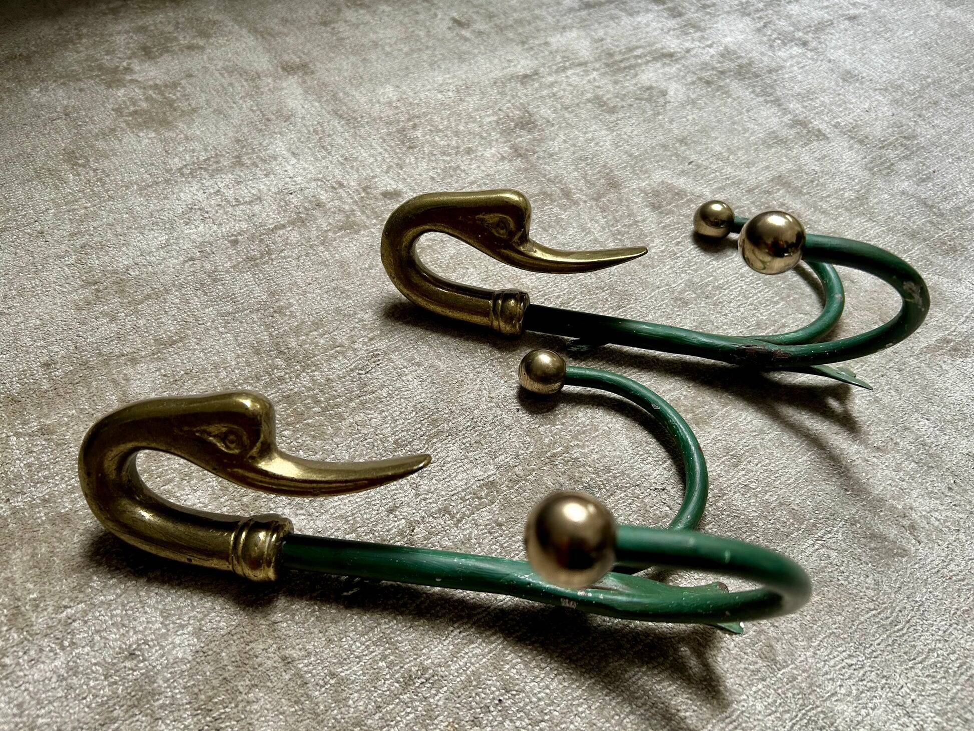 Rare set of swan neck coat hooks with mirror frame attributed to Maison Jansen, France, 1950s.