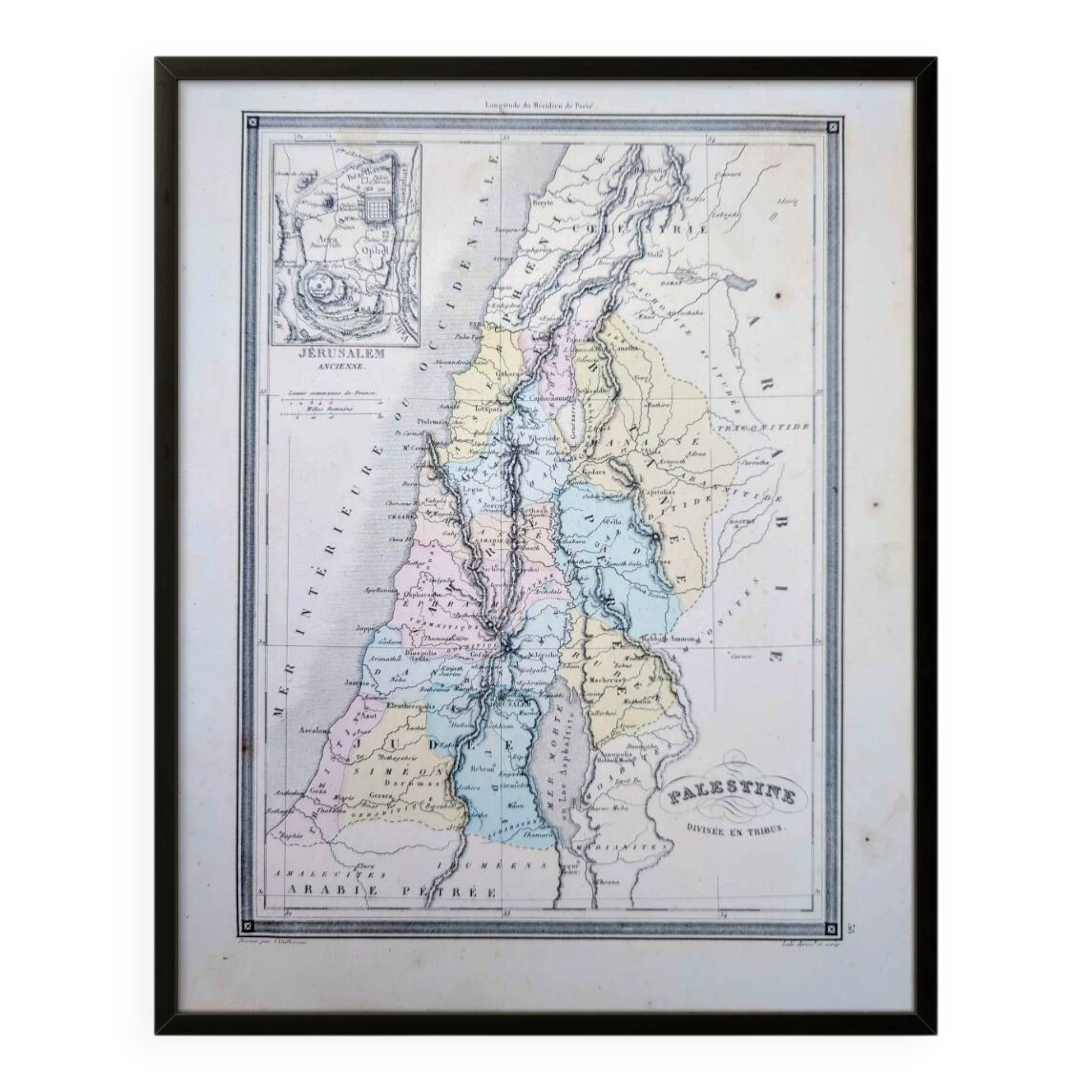 Palestine, old map, printed in 1852.