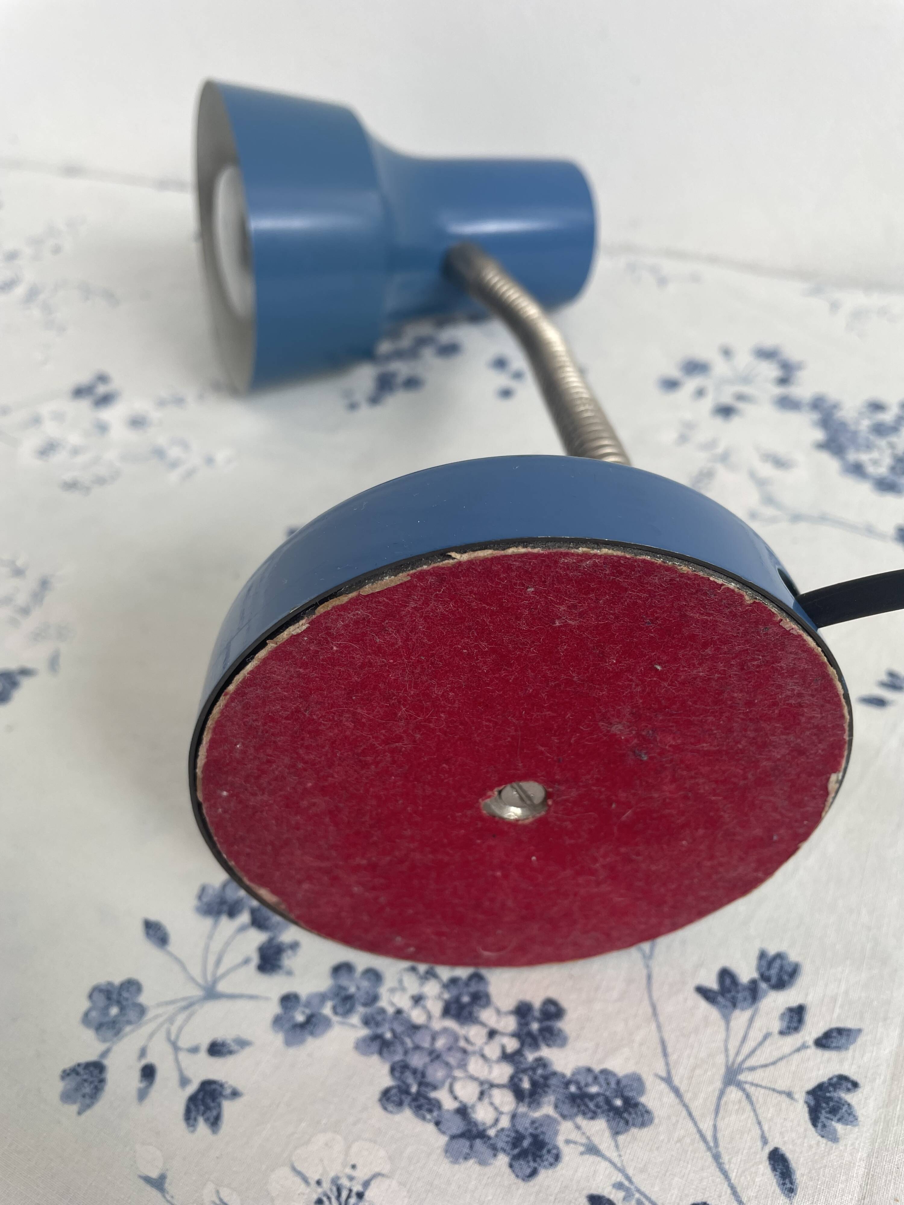 Vintage blue desk lamp, 1970s, flexible chrome metal