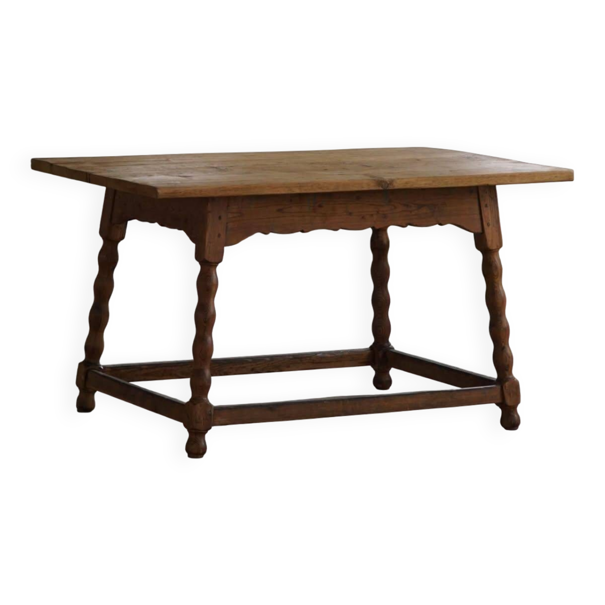Modern French rectangular dining table in solid pine, handmade, 1900s.