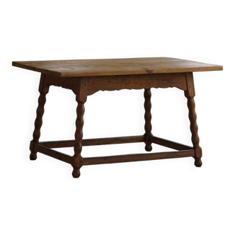 Modern French rectangular dining table in solid pine, handmade, 1900s.