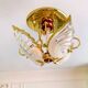 Plafonnier vintage Art Déco en laiton massif et cristal – années 70