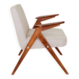 Fauteuil Lounge Beige Tressé Revêtement Bois Couleur Noyer