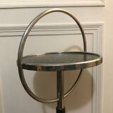 Pedestal table with handle in chrome metal and black wood - Czechoslovak work, 1950: