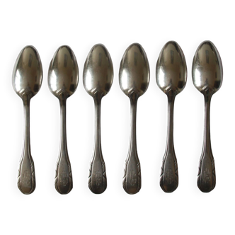 6 large old spoons in silver metal art deco monogram vintage tableware
