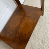 Walnut veneer pedestal table.