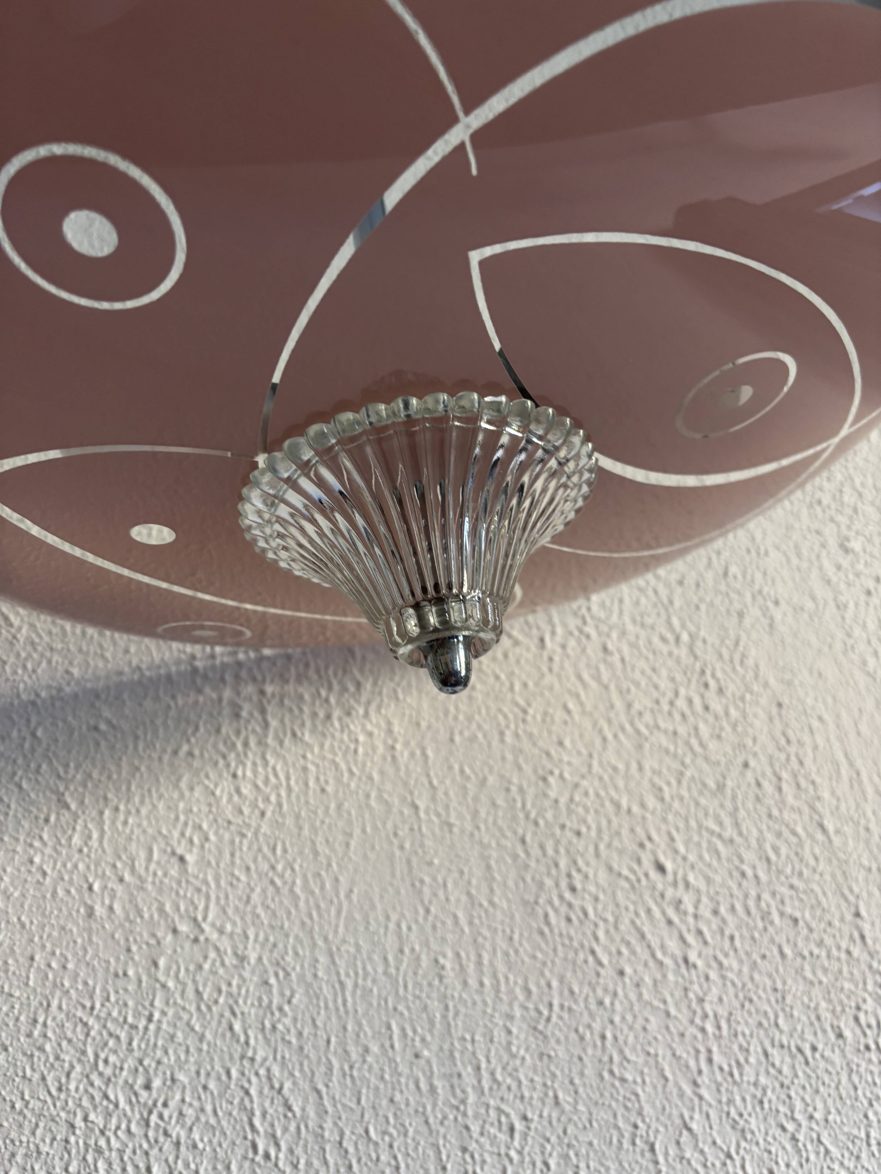 Vintage 1950s pink glass dome ceiling light - 39 x 40 cm