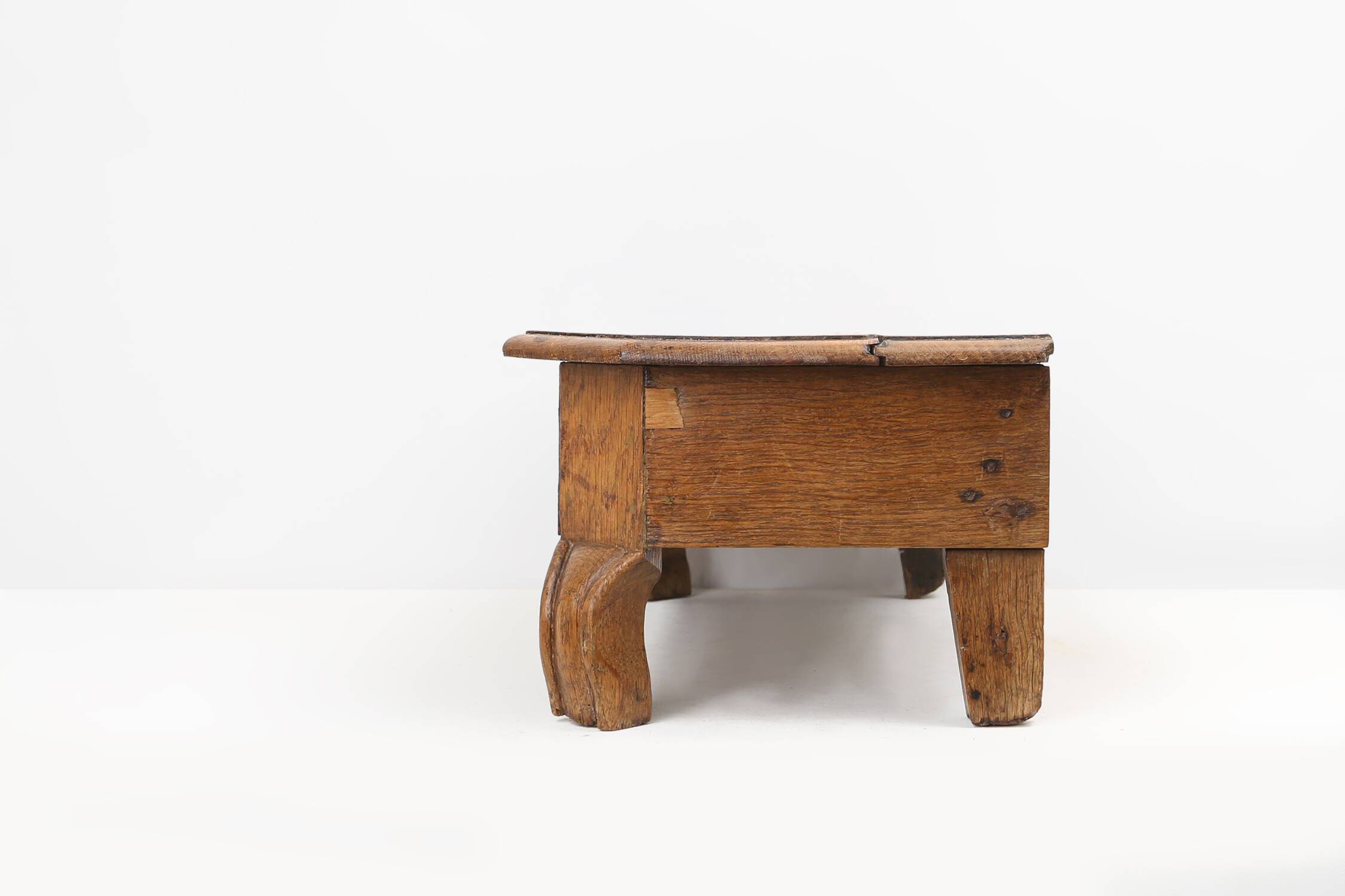 Charming wooden rustic church stool, France ca. 1900