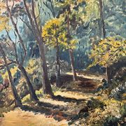 Tableau, huile sur toile « Chemin dans la forêt »