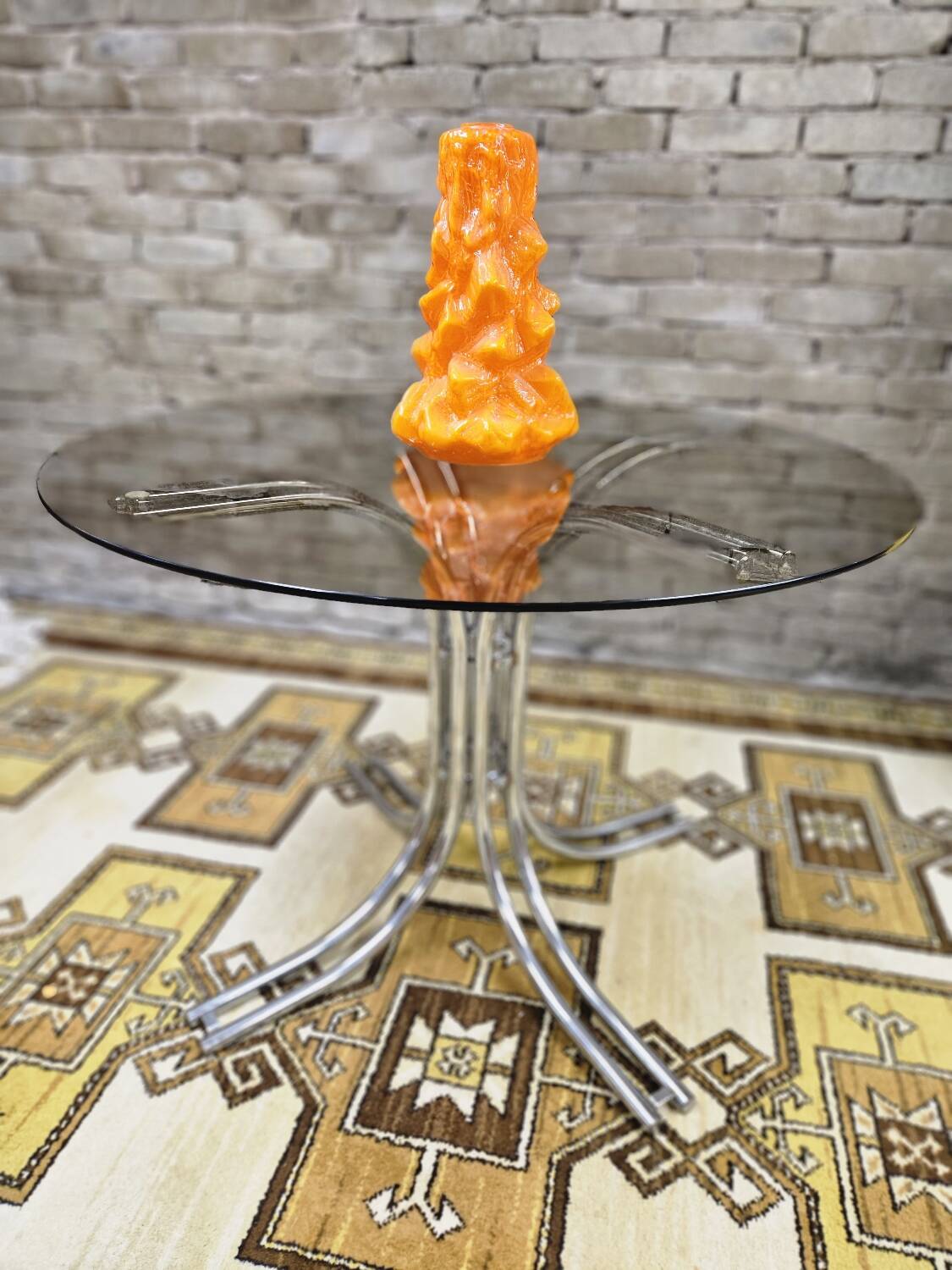 Vintage smoked glass dining table, Italy 1970s