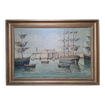 19th-century marine painting on canvas signed J Alberti