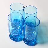 Set of 4 Unique Vintage Bright Blue Glasses / Solid Rare Tumblers / Italy /