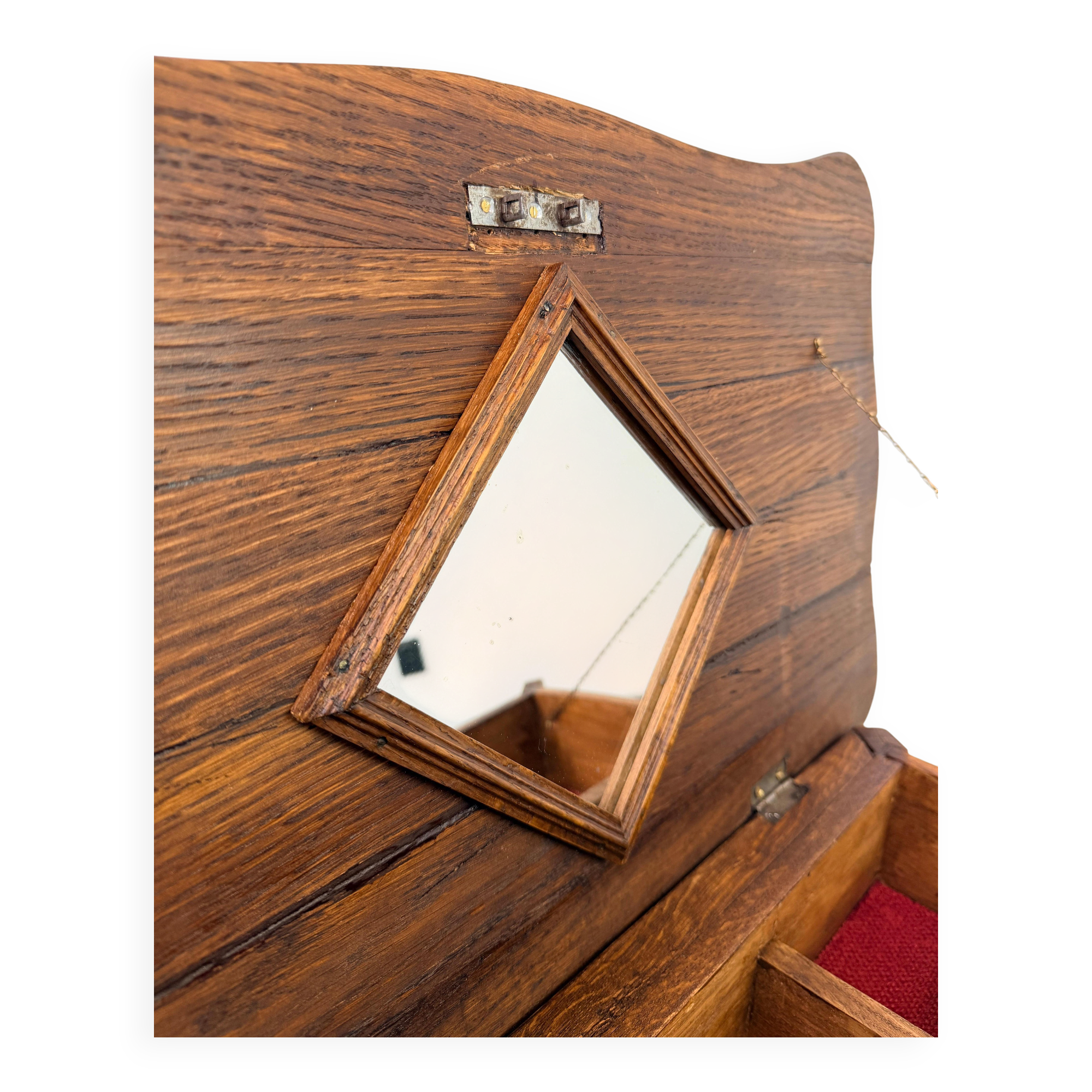 Table d'appoint de coiffeuse ancienne avec couvercle à charnières