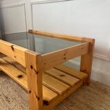 Vintage pine and glass coffee table