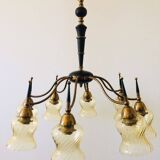 Atomic Age Design Brass and Glass Chandelier, 1950s