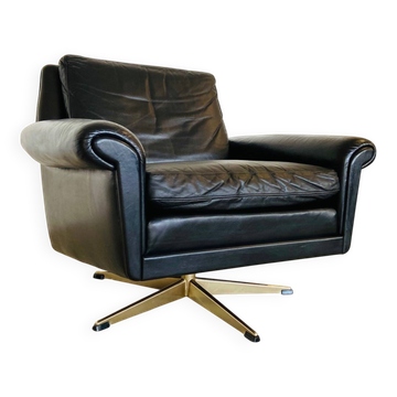Fauteuil lounge vintage danois des années 50 en cuir noir par G. Thams 1975