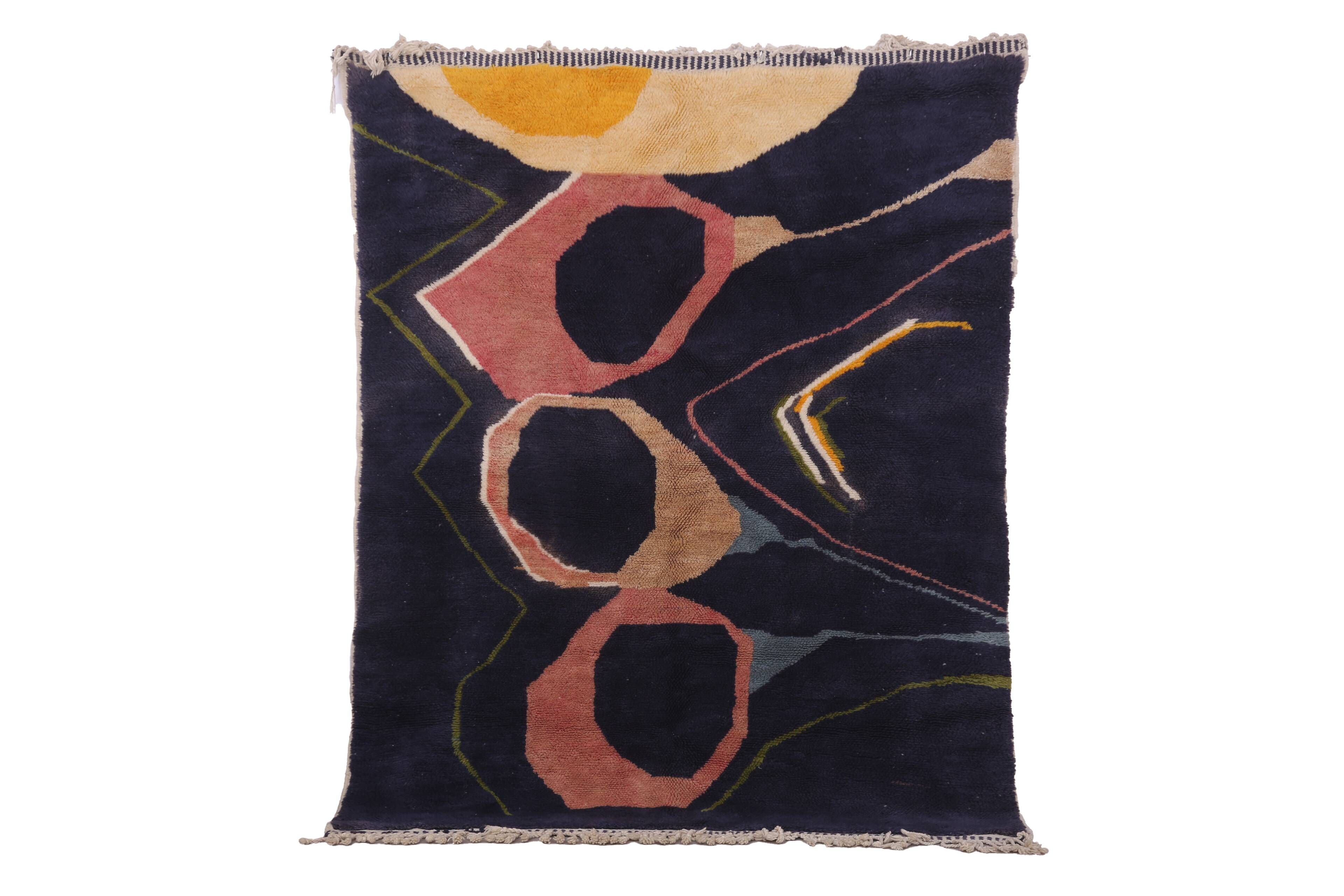 Vintage Abstract Beni Merirt Rug 180 x 225 cm, Beni Ourain Rug, Boho Rug