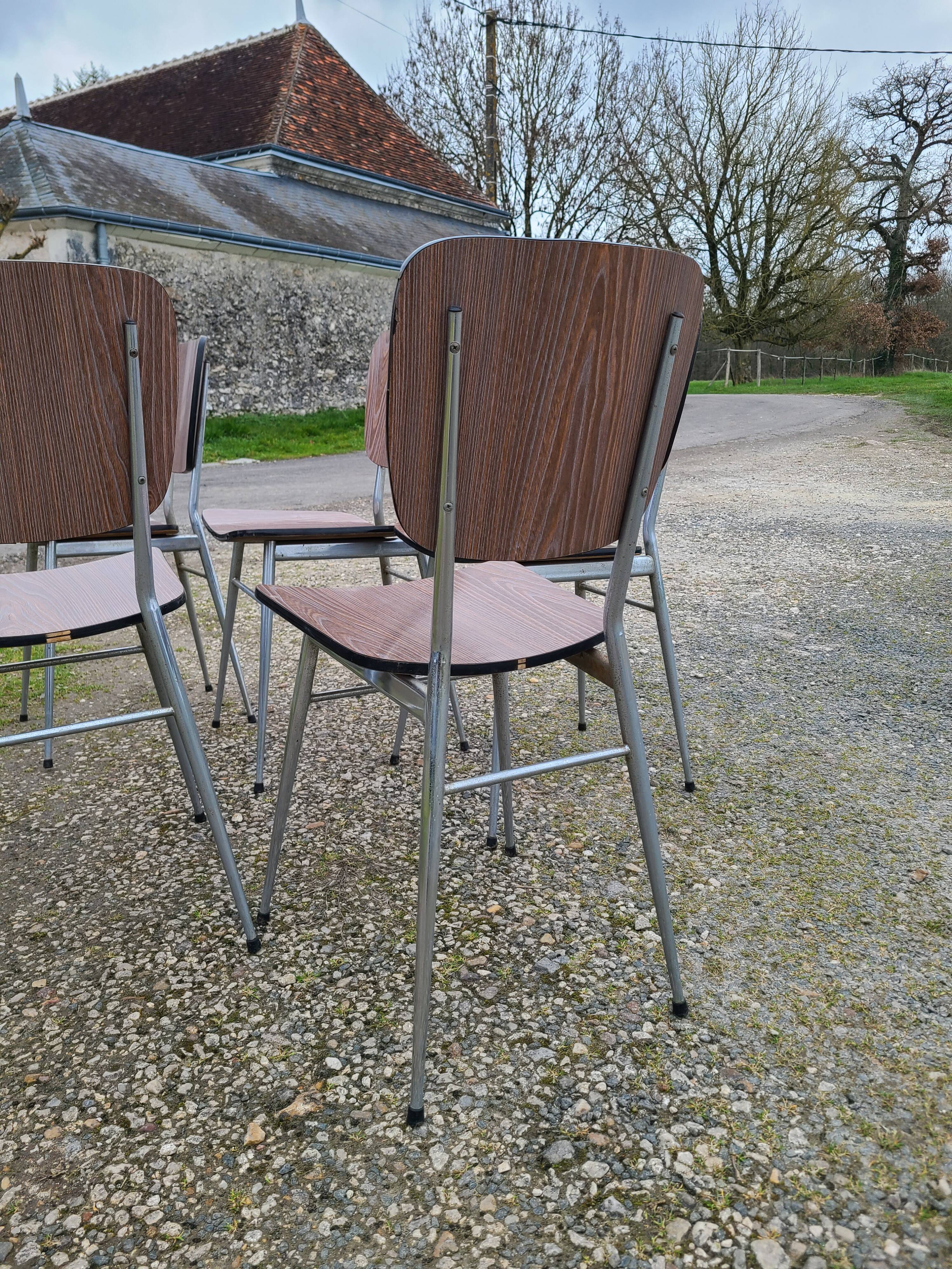 Lot de 6 chaises en formica vintage imitation bois