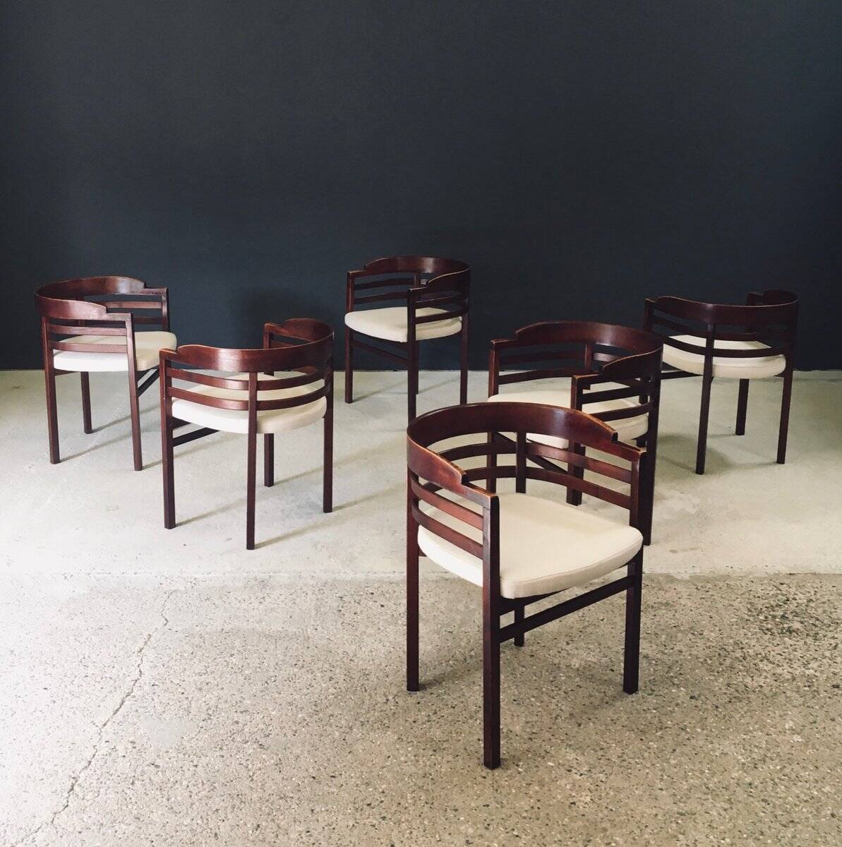 Mid-Century Modern Curved Dining Chairs, Italy, 1970s, Set of 6
