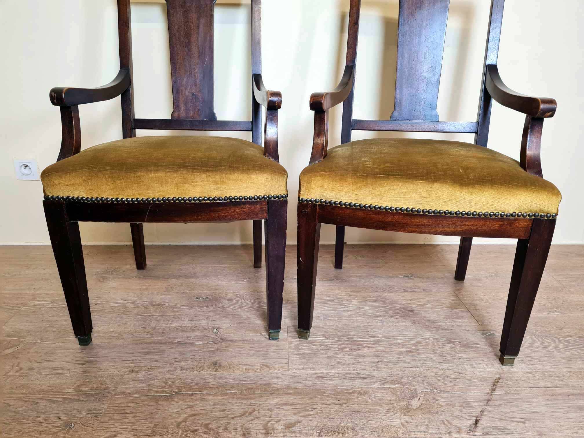Pair of Louis XVI style mahogany office armchairs