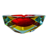 Sommerso red and yellow ashtray by seguso, faceted glass, murano, italy, 1970