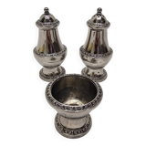 Silver-plated salt and pepper shakers and egg cups