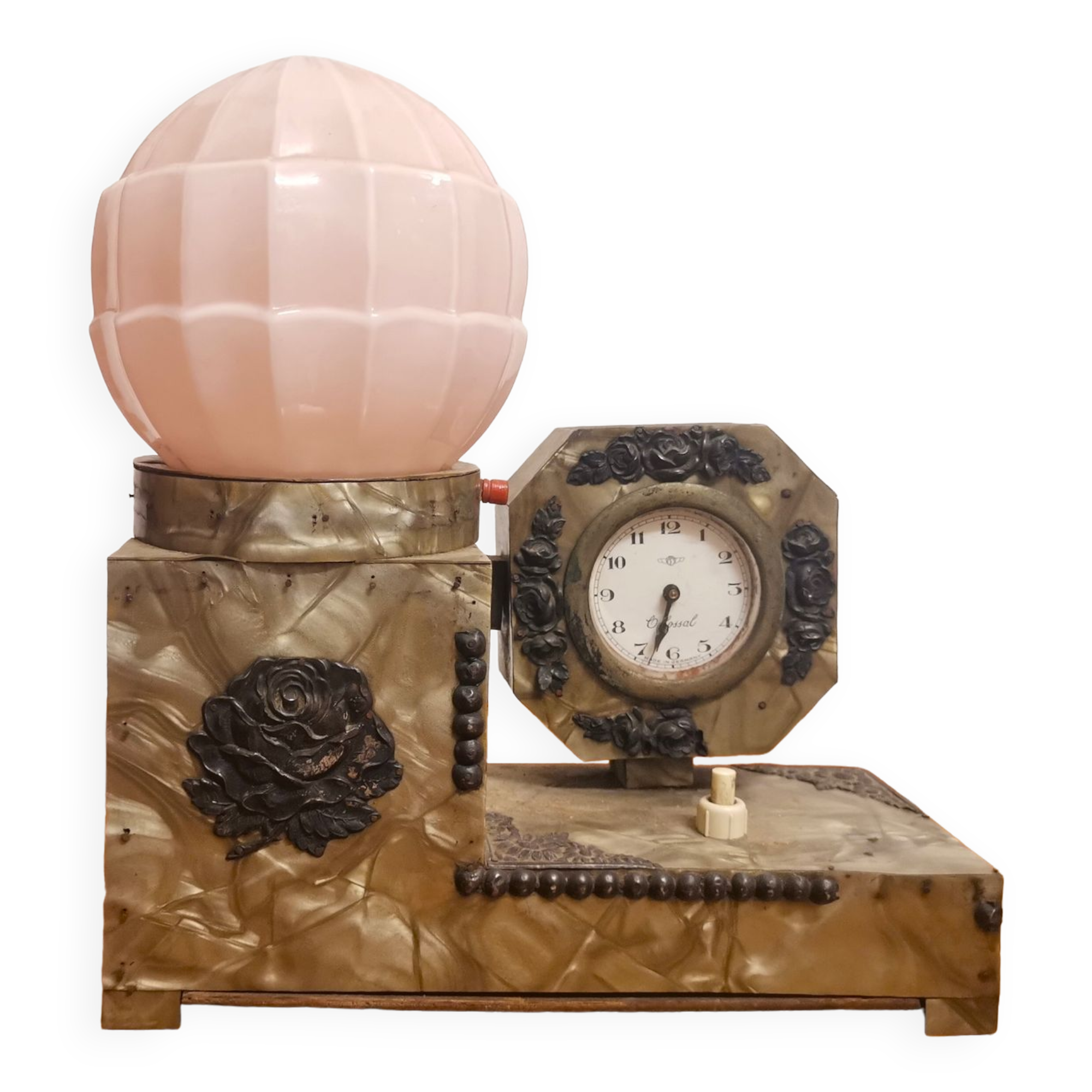 Horloge de bureau Art Déco allemande par Colossal 1930 1940