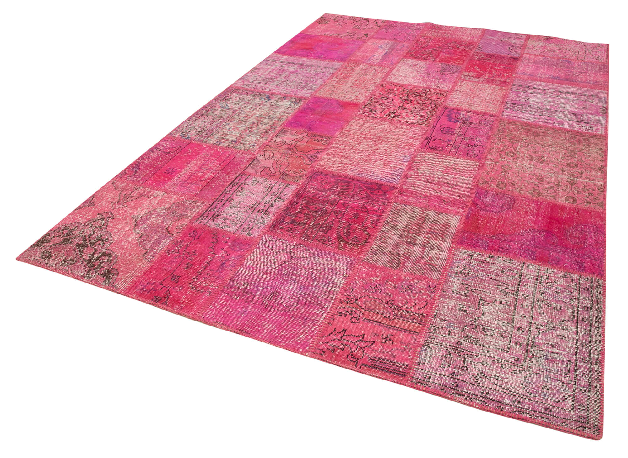 Handwoven oriental overdyed 205 cm x 300 cm pink patchwork carpet