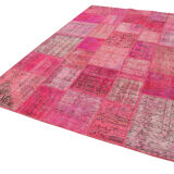 Handwoven oriental overdyed 205 cm x 300 cm pink patchwork carpet