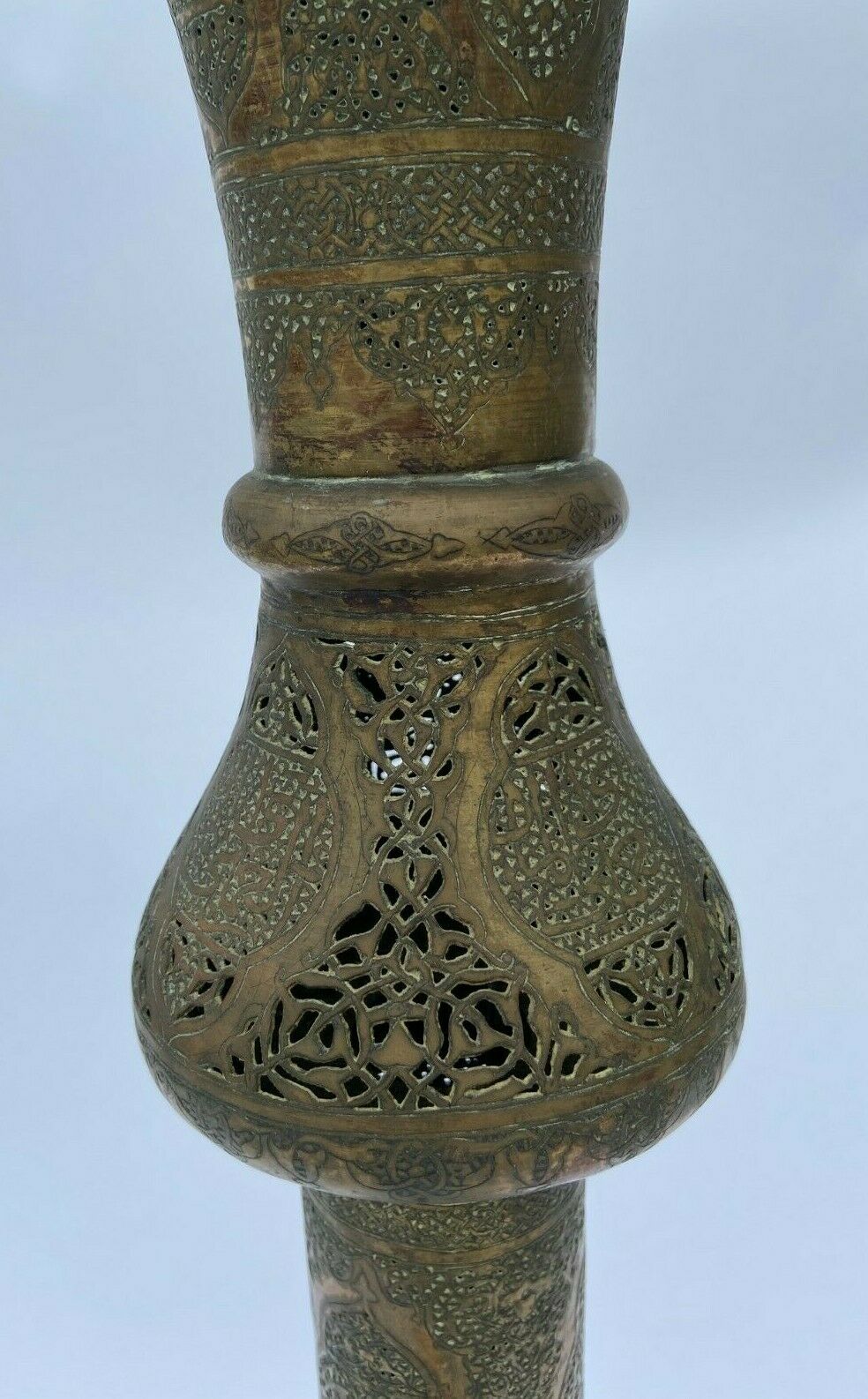 Oriental brass lamppost severe late 19th beautiful patina