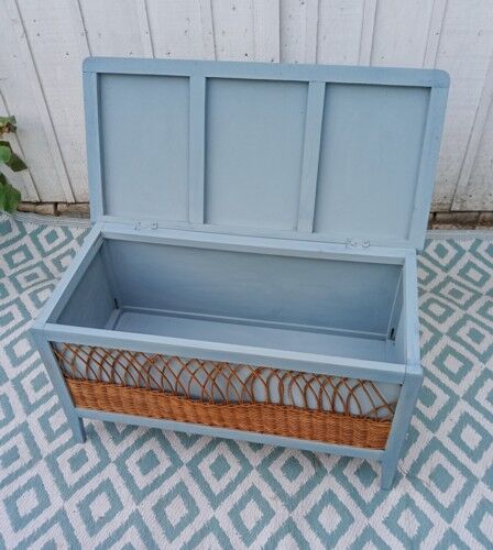 Wooden and rattan chest