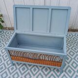 Wooden and rattan chest