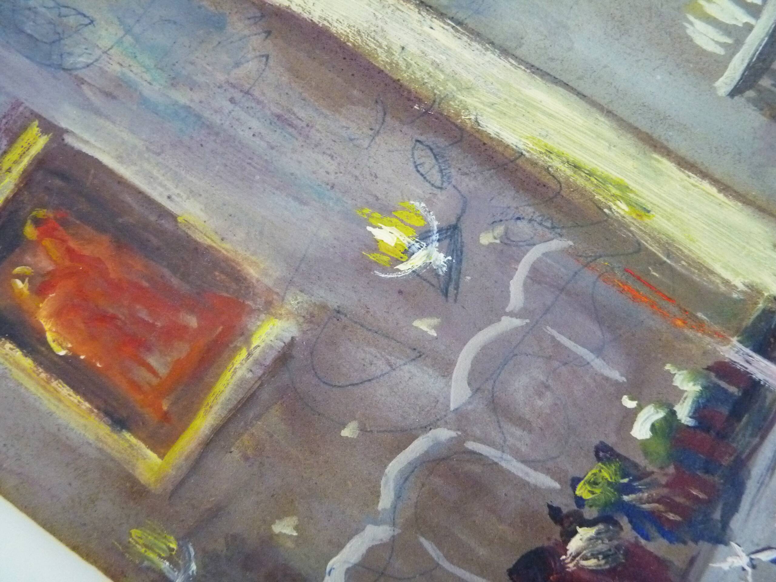 Oil on wood by Riccardo Capone Interior Church 50s 60s