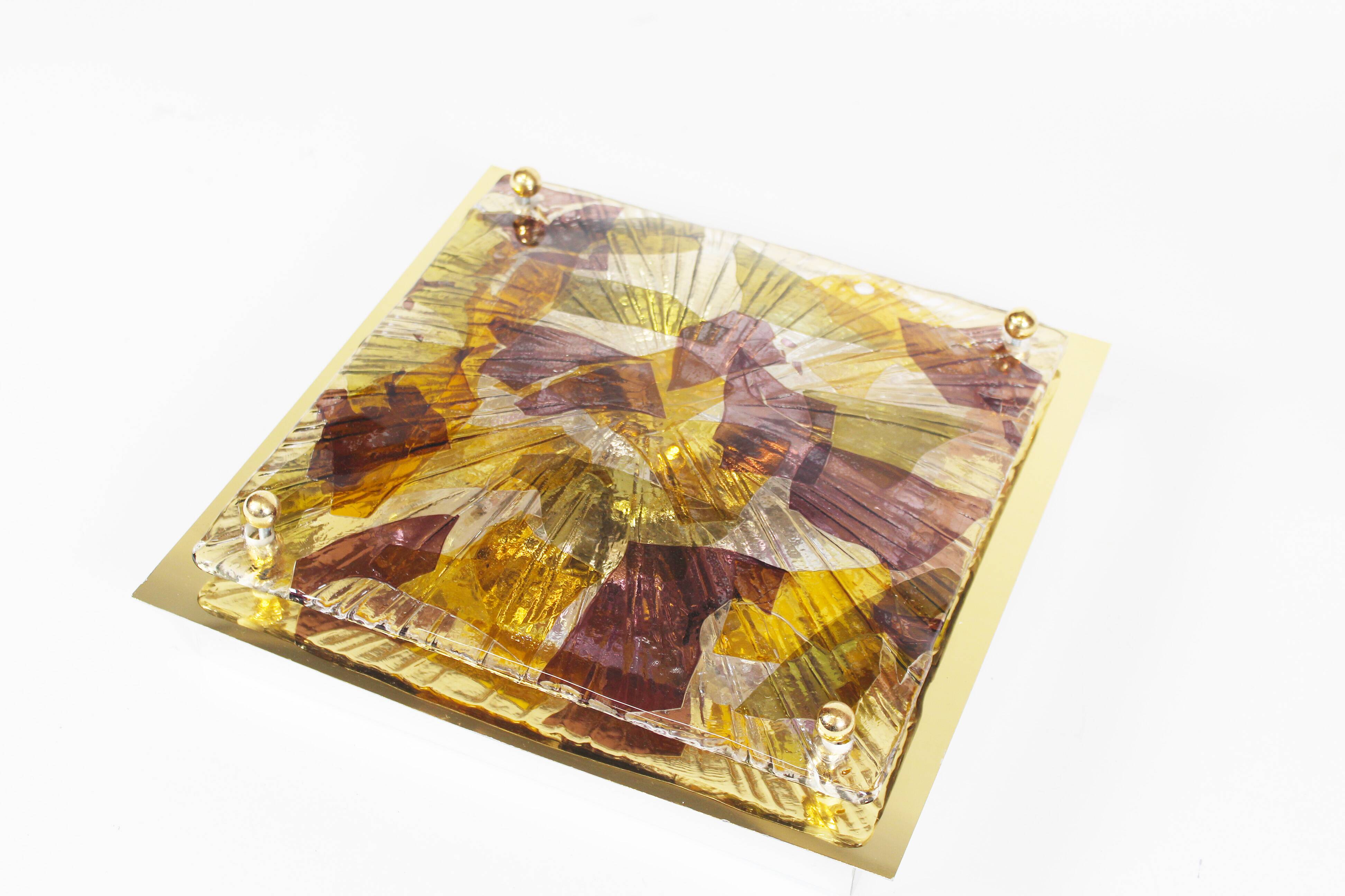 Brass and murano glass flush mount light by La Murrina Italy