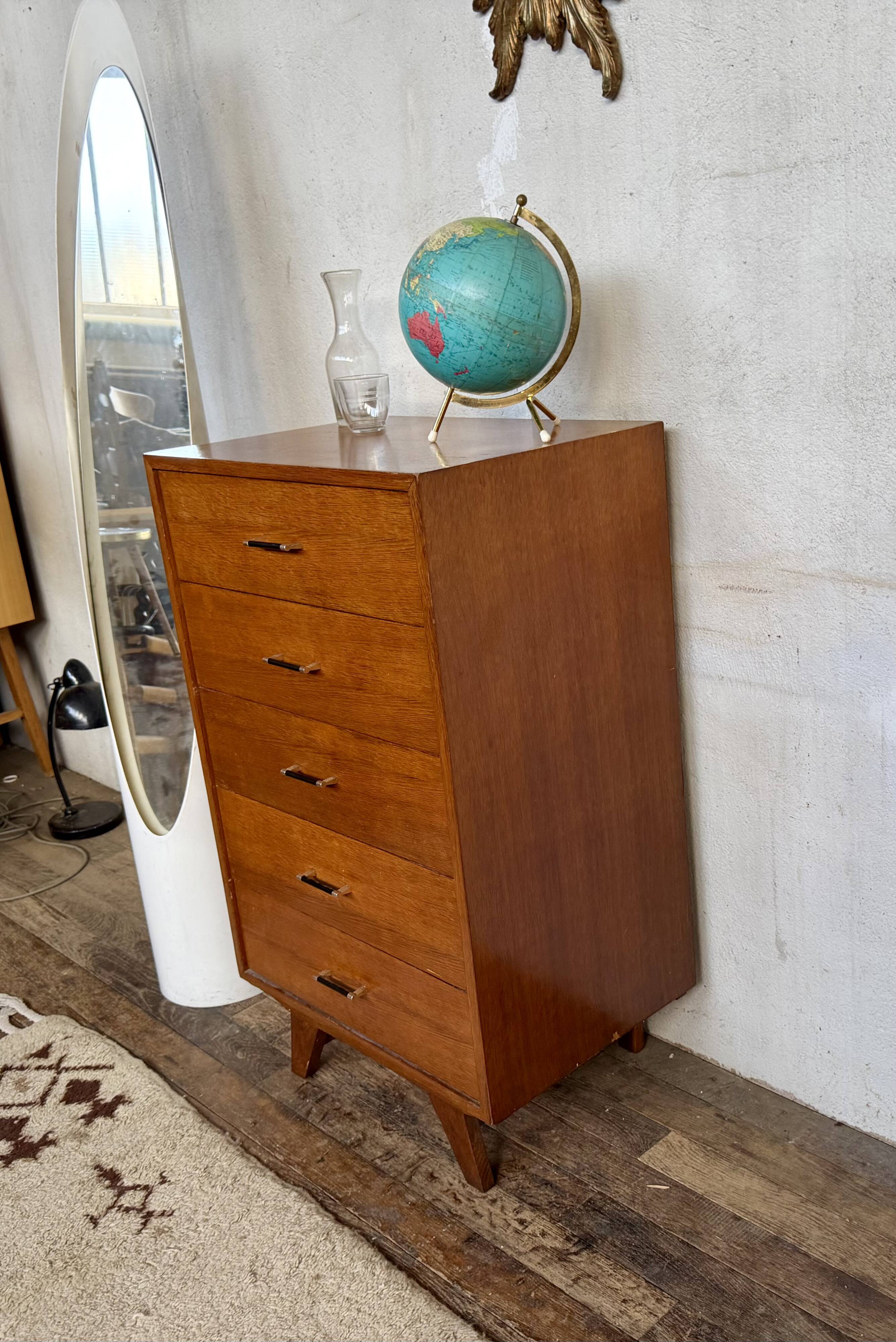 Vintage honey oak chest of drawers – Compass legs