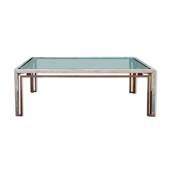 Coffee table in steel and brass, with decorations in colored plexiglas Italy 70s