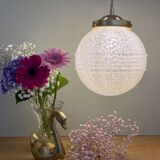 Vintage art deco globe pendant light in pink Clichy glass