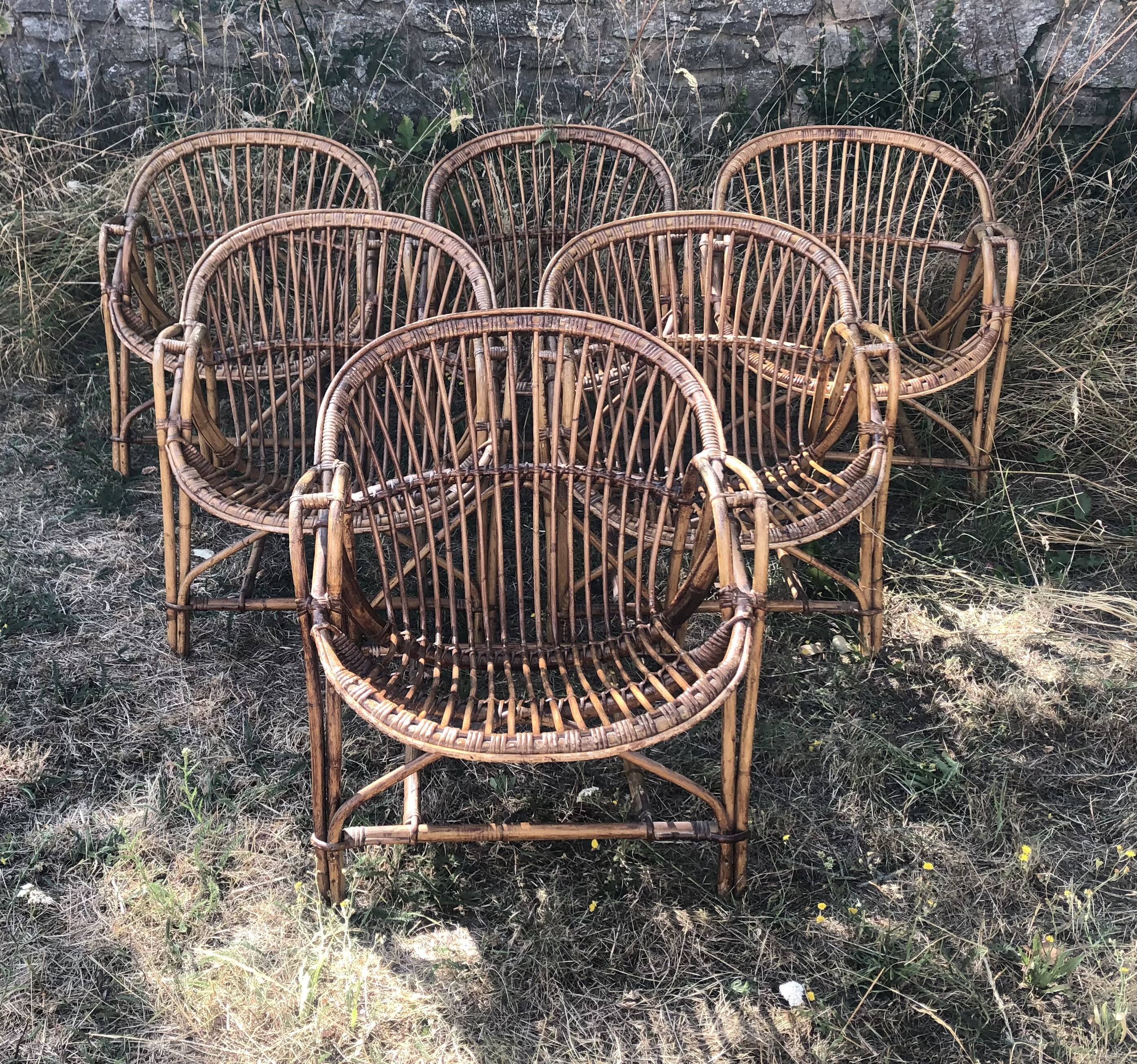 Fauteuils rotin bambou osier vintage années 60