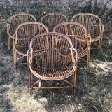 Rattan armchairs bamboo wicker vintage 60s