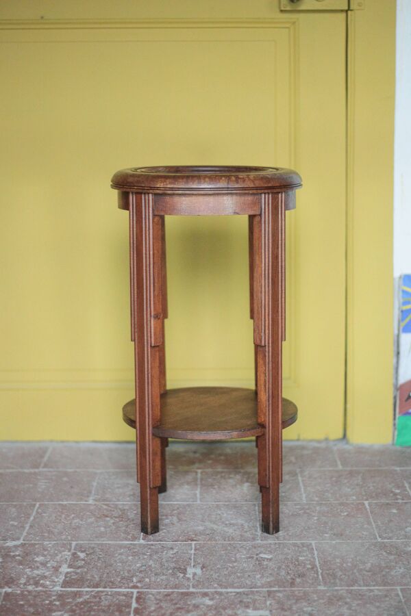 Sellette bois vintage, guéridon bois et marbre, piédestal bois,porte-plante