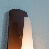 Vintage Danish teak, brass and opaline glass wall lamp