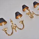 Pair brass wall lights sconces, twin arm, Neoclassical, 1950`s ca, English
