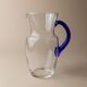 Vintage glass pitcher - clear glass with blue handle - Mid-Century design from Italy in the 1970s - elegant table decoration, retro gift idea.