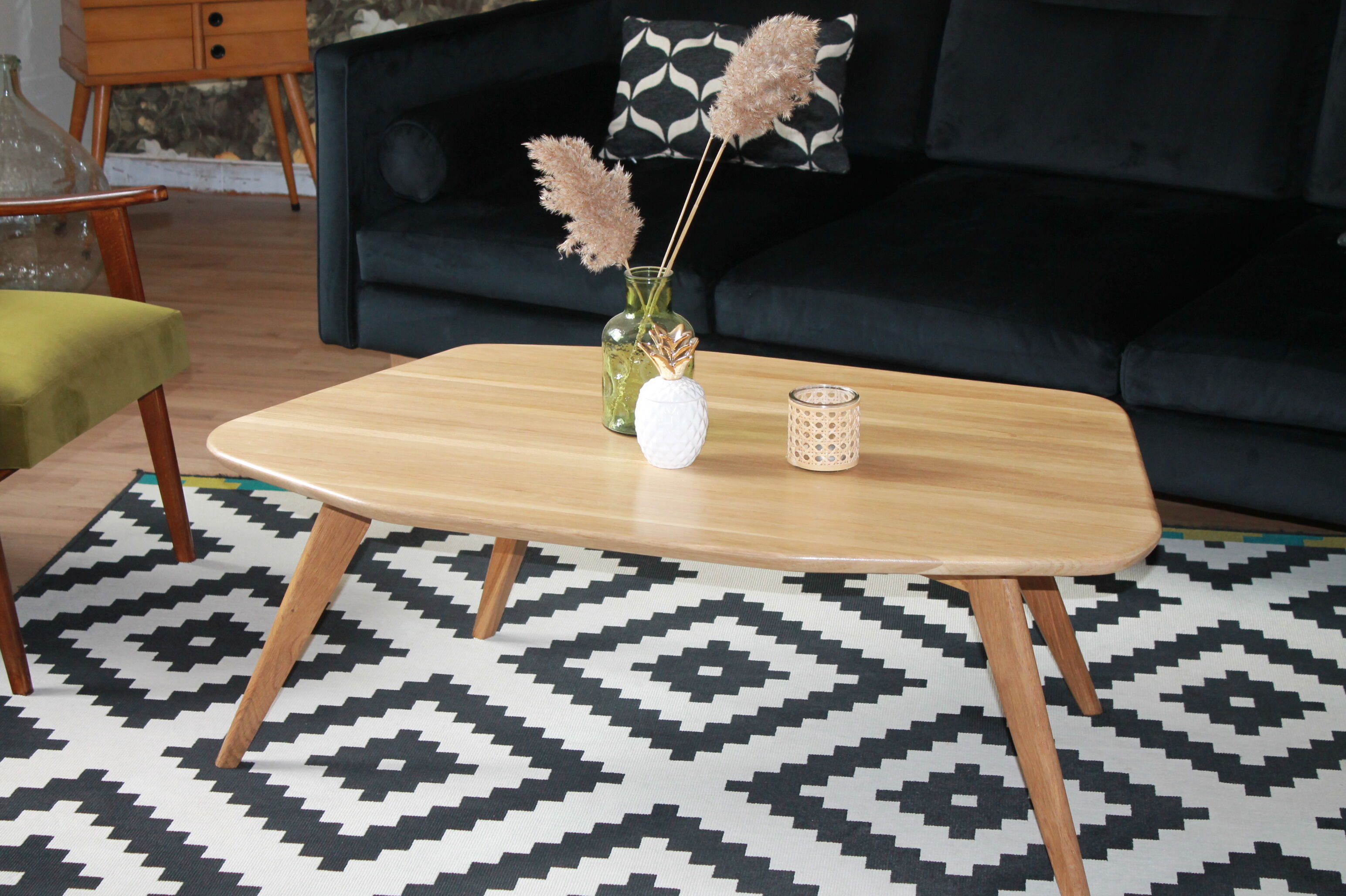 Asymmetrical oak coffee table