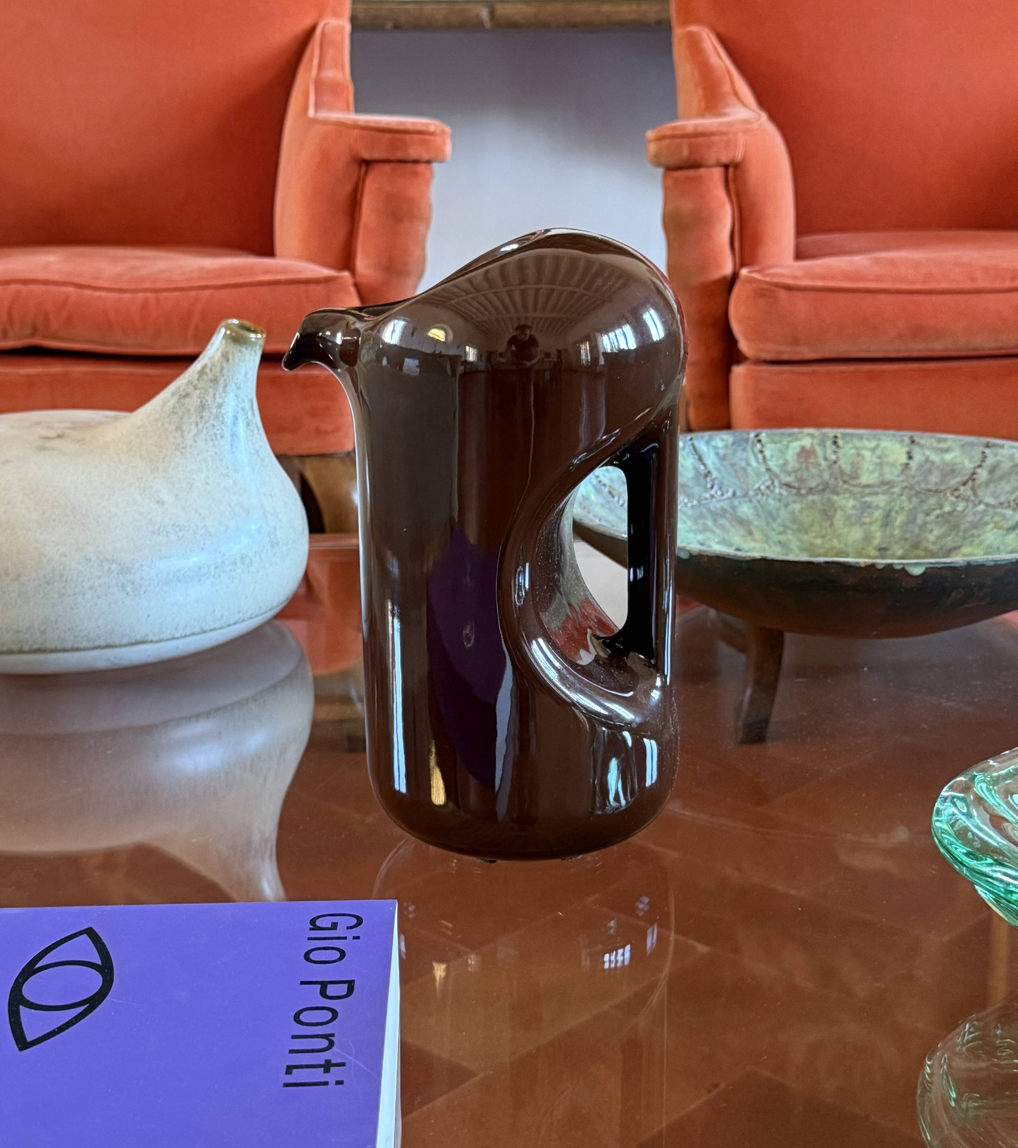 Mid-century modern brown ceramic vase / jug, Il Picchio Italy 1970s