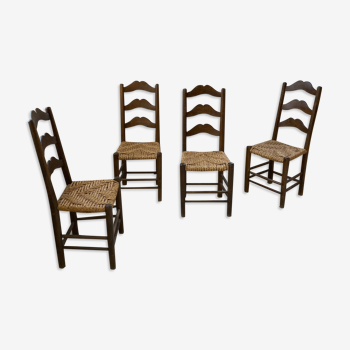 Série 4 chaises paille tressée savoyarde 1900