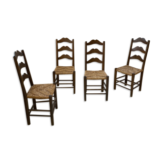 Série 4 chaises paille tressée savoyarde 1900